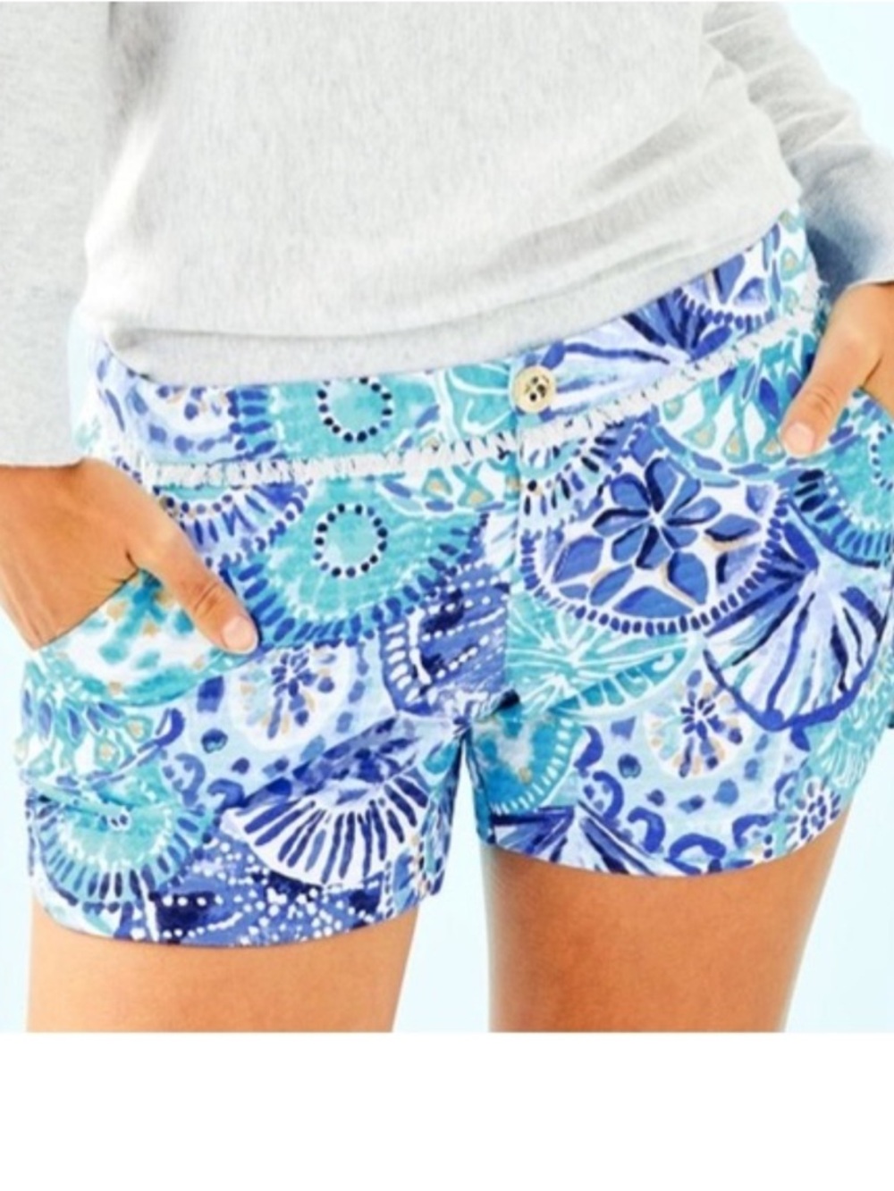 Lilly Pulitzer Adie Shorts in a turquoise blue Half Shell Metallic